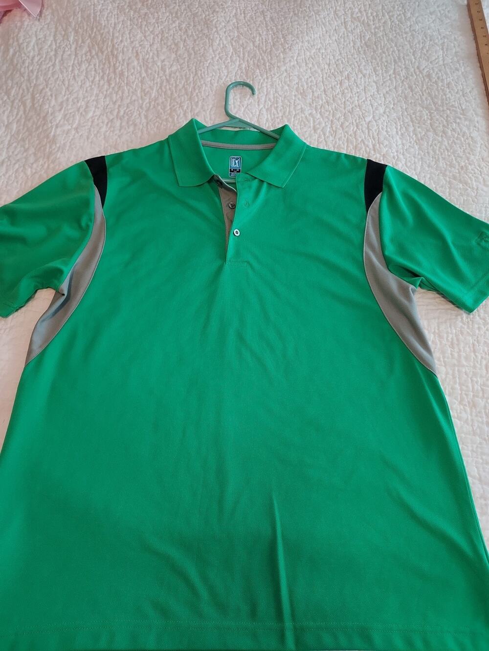 PGA Golf Shirt size XL Green Pique Polyester Men's EUC LOGO on sleeve